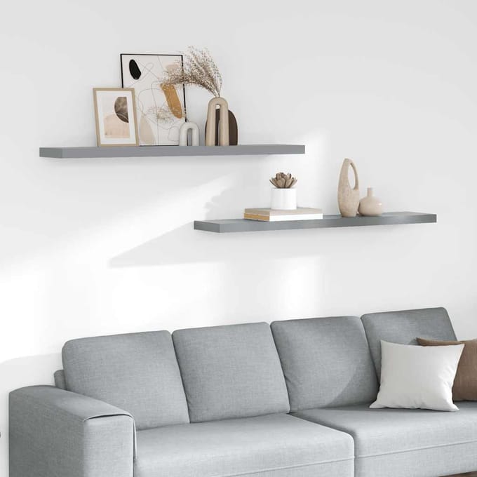 vidaXL - Wandschappen - zwevend - 2 - st - 120x23,5x3,8 - cm - MDF - grijs