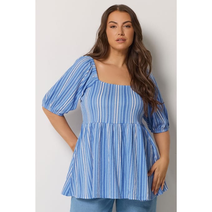 Yours Blauwe Gestreepte Peplum Top Size 42