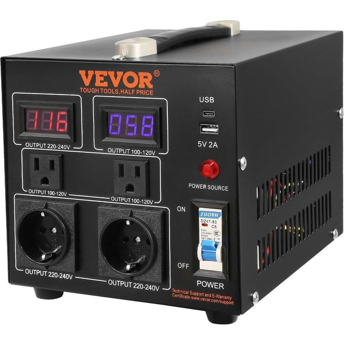 Spanningsomvormer Transformator, 2000VA, Robuuste Stap Omhoog/Omlaag Transformator, Converteert van 110 Volt naar 220 Volt en van 220 Volt naar 110 Volt, met VS