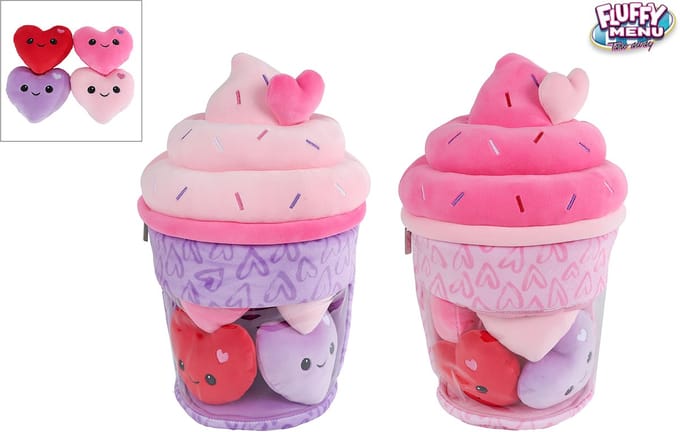 Van Manen pluche ijsje knuffel met hartjes - Fluffy Menu 36cm speelgoed.