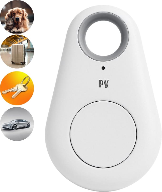 PureVolt Mini Bluetooth Tracker - Draagbare Bluetooth Tracker voor Huisdieren, Sleutels & Bagage - Real-Time Locatiebepaling - Waterdicht & Compact - Geschikt voor iOS & Android - Wit