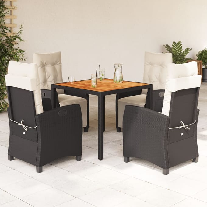 vidaXL - 5-delige - Tuinset - met - kussens - poly - rattan - zwart