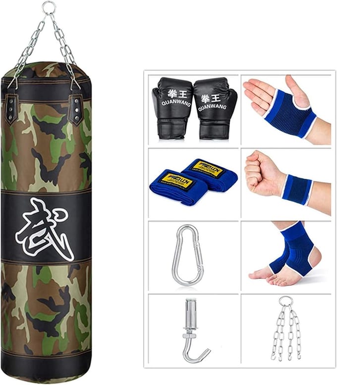 Bokszak - Trainingszak - Thuis sporten - Premium kunstleer - 100 centimeter - Camouflage