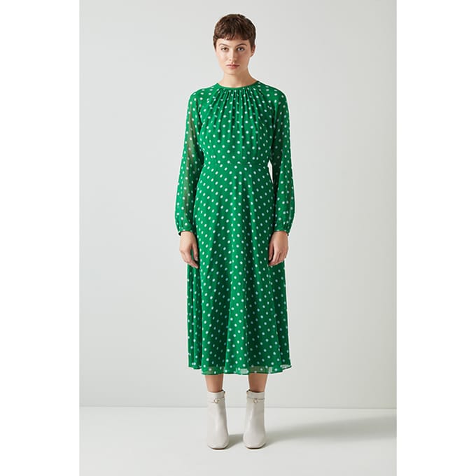 LK Bennett Addison - Midi Dress Green/blue Maat: 8 | Midi Jurken Outlet | Dames | Groen