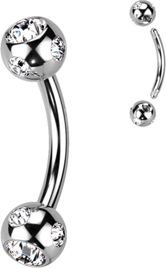 piercing curved crystal ball 1.2x8x4 - wit - LMPiercings