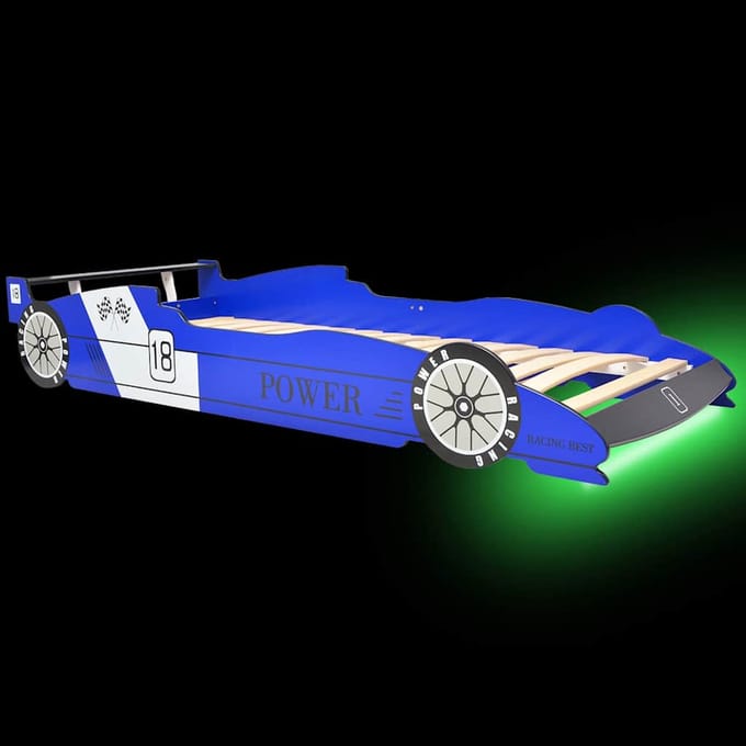 vidaXL - Kinderbed - raceauto - met - LED-verlichting - blauw - 90x200 - cm