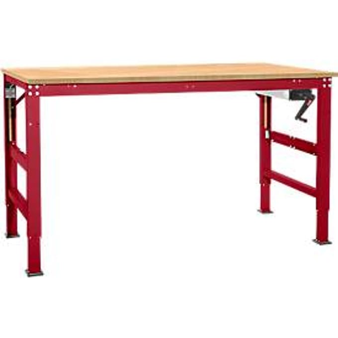 Werktafel Ergo K, met zwengel,  2000 x 800 mm, tafelblad multiplex, robijnrood