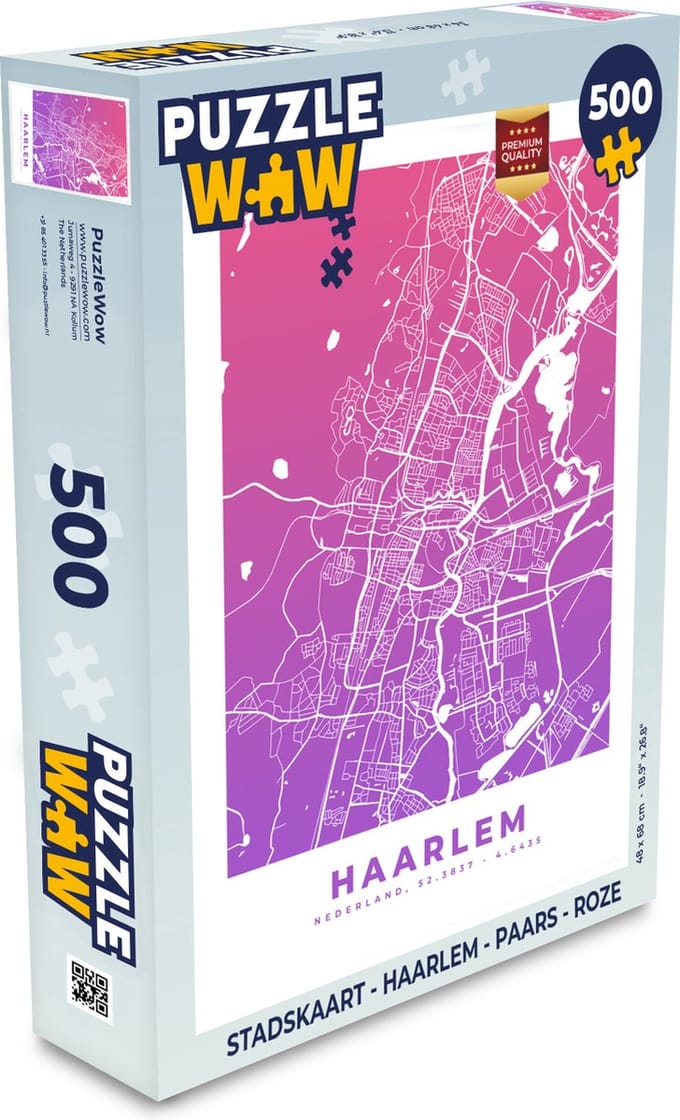 Puzzel Stadskaart - Haarlem - Paars - Roze - Legpuzzel - Puzzel 500 stukjes - Plattegrond