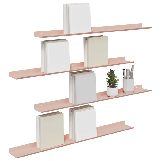 vidaXL - Zwevende - plank - 4 - st - Roze - 80 - x - 9 - x - 2,5 - cm - Staal