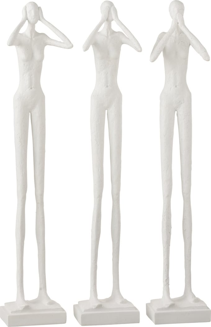 J-Line figuur Horen/Zien/Zwijgen - polyresin - wit - 3 stuks