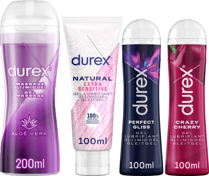Durex - 4 Glijmiddelen - Aloe Vera- Natural extra sensitive - Perfect Gliss - Crazy Cherry - 500ml