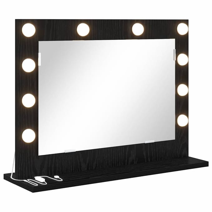 vidaXL - Make-up - Spiegel - Zwart - Eiken - 60 - x - 45 - x - 18 - cm - Rechthoekig