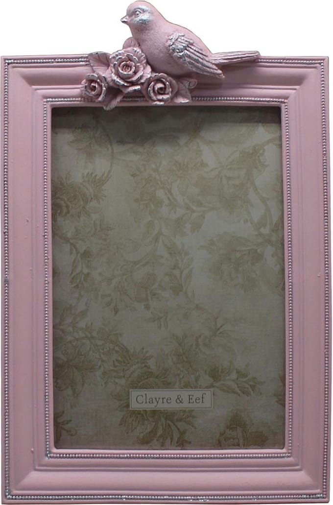 Clayre & Eef Fotolijst 13x18 cm Roze Kunststof Vogel