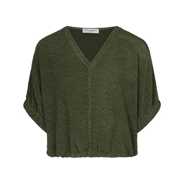 Lofty Manner groene dames t-shirt   V-hals   Regular fit   Geen zakken   Structuur patroon   Korte mouw Groen M