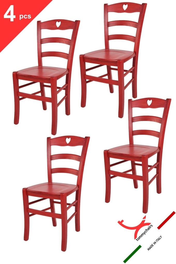 Tommychairs Cuore - Eetkamerstoelen - Set van 4 - Rood - Hout