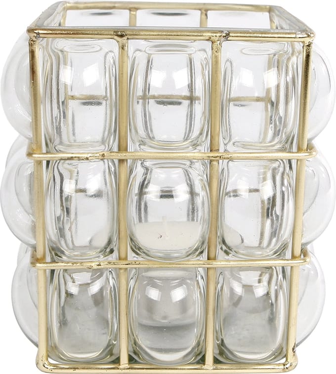 DoaBuy windlicht glas (Clara) 12 cm goud goud
