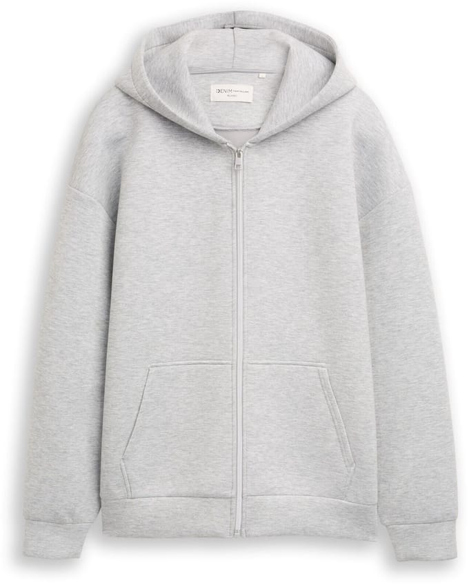 Tom Tailor Denim - Relaxed fit hoodie sweatjack van Scuba - Maat XXL - Light Stone Grey Melange