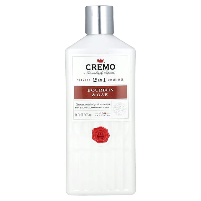 Cremo, 2-in-1 Shampoo & Conditioner, Nee. 08, Bourbon & Eik, 16 fl oz (473 ml) white