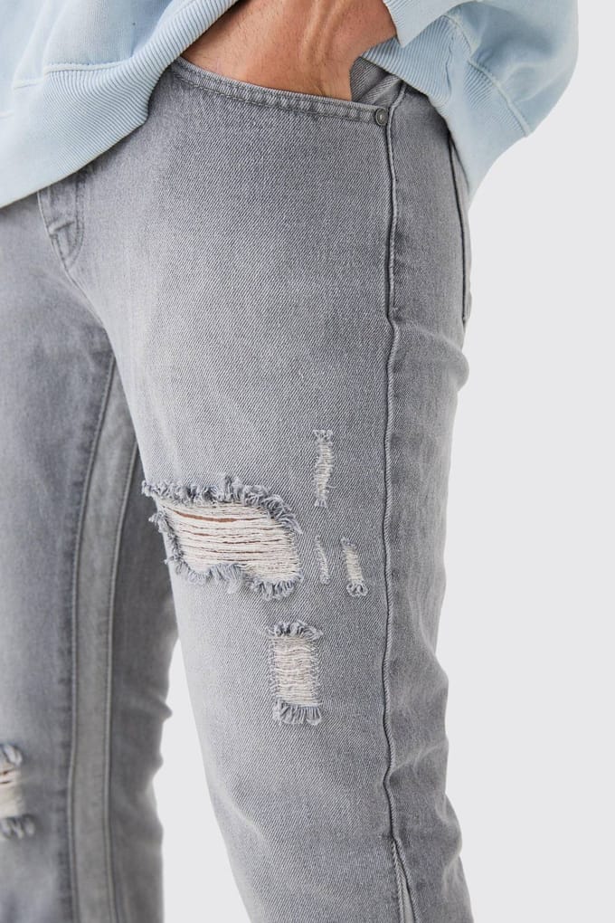 Slim Flare Distressed Jeans met Inzetpaneel | Light Grey | Size 28R