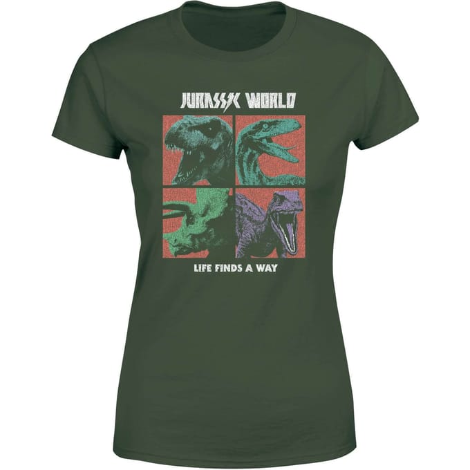 Jurassic Park World Four Colour Faces Women's T-Shirt - Green - M