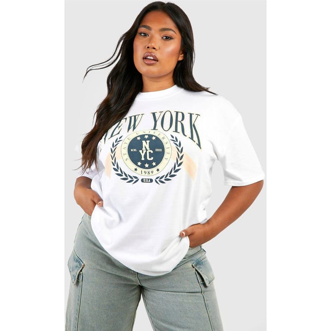 boohoo Dames Plus New York T-shirt met opdruk | Wit | Maat: 52