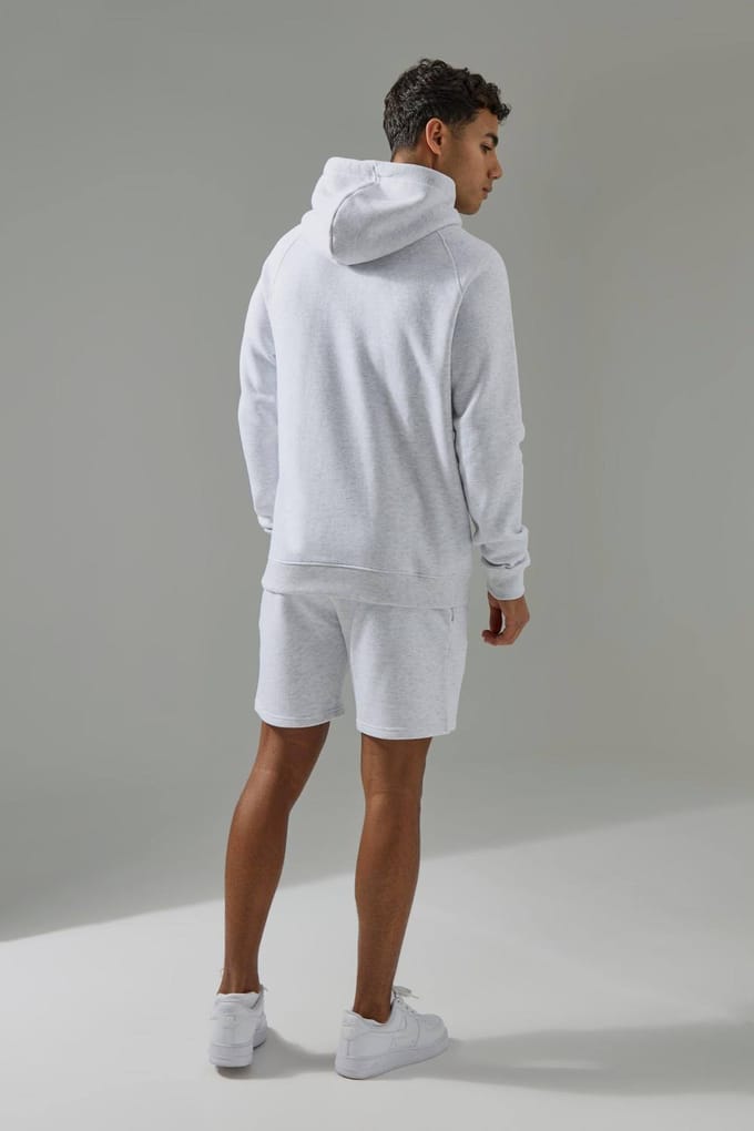 Regular Fit Man Active Hoodie & Short Tracksuit | Light Grey | Size Medium