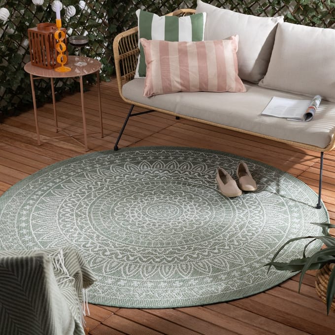 Fraai Rond buitenkleed - Summer Azteca Groen - Ø 100cm