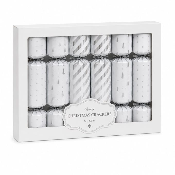 Set van 6 Luxe Christmas Crackers Wit/Zilver – Feestelijke Kerstcrackers – Kerst Tafeldecoratie – Kerstdiner Accessoires – Kerstfeest – Luxe Kerstversiering