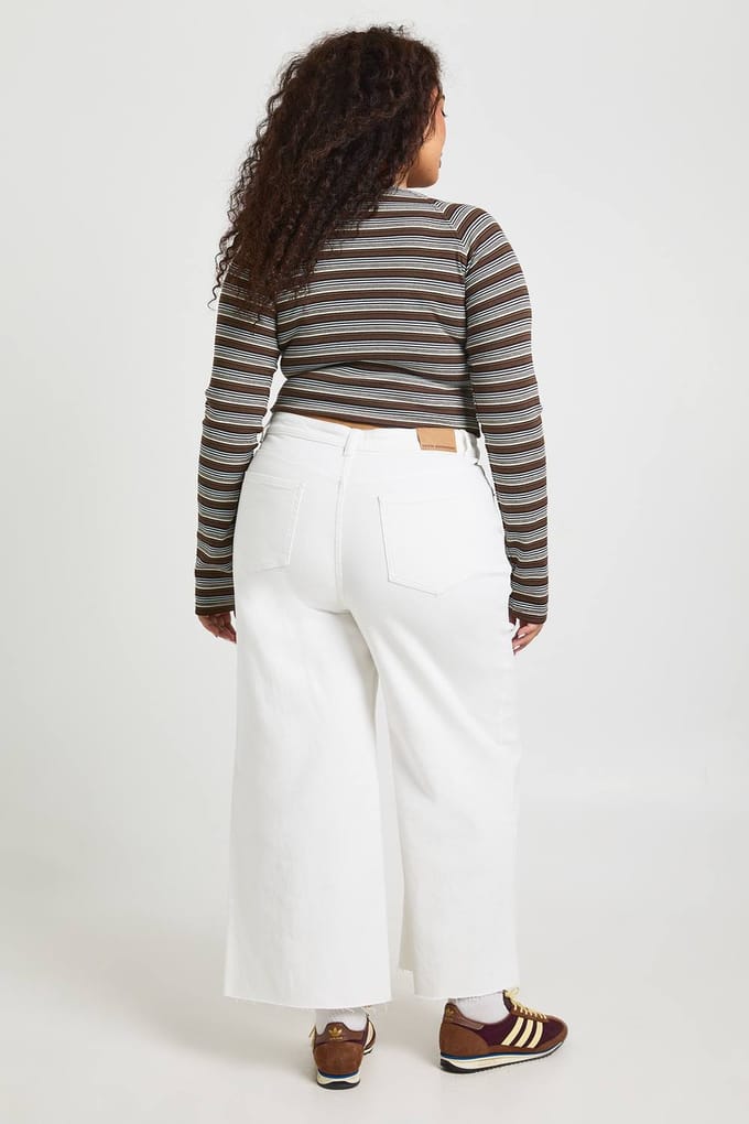 boohoo Dames De Plus High Waist Cropped Wide Leg Jeans | Wit | Maat: 46