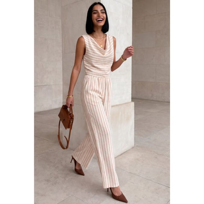 Hooggewaisted Gestreepte Col Hals Twee-Delig Set
