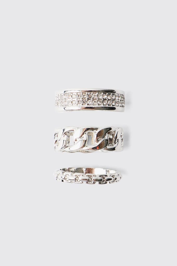 3 Pack Zilveren Ring | Silver | Size Small/Medium