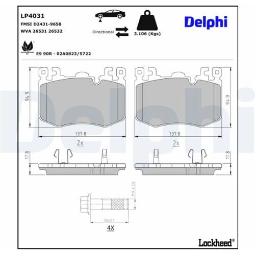 Remblokkenset, schijfrem DELPHI LP4031