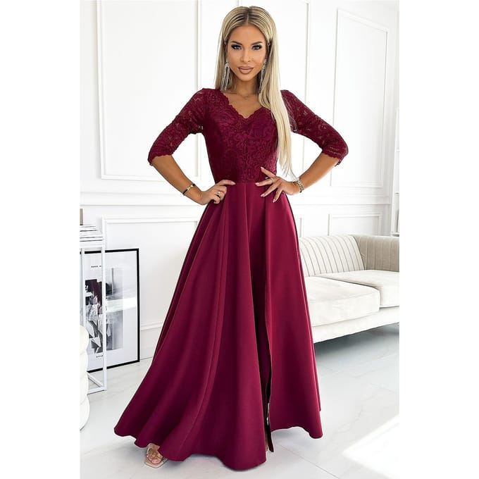 Lace Majesty Dress - Burgunderrot / S