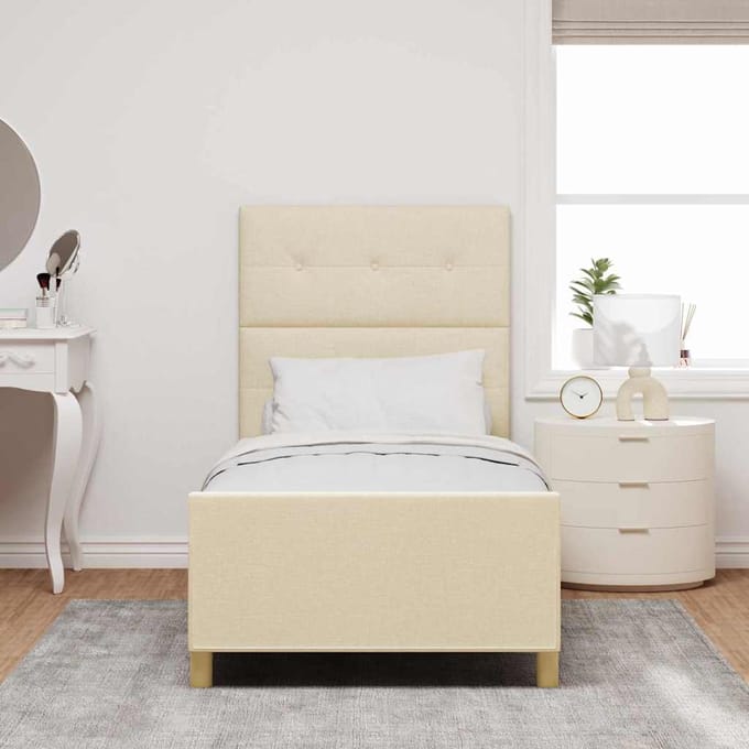 vidaXL - Bedframe - met - hoofdeinde - Crème - 100 - x - 200 - cm - Stof