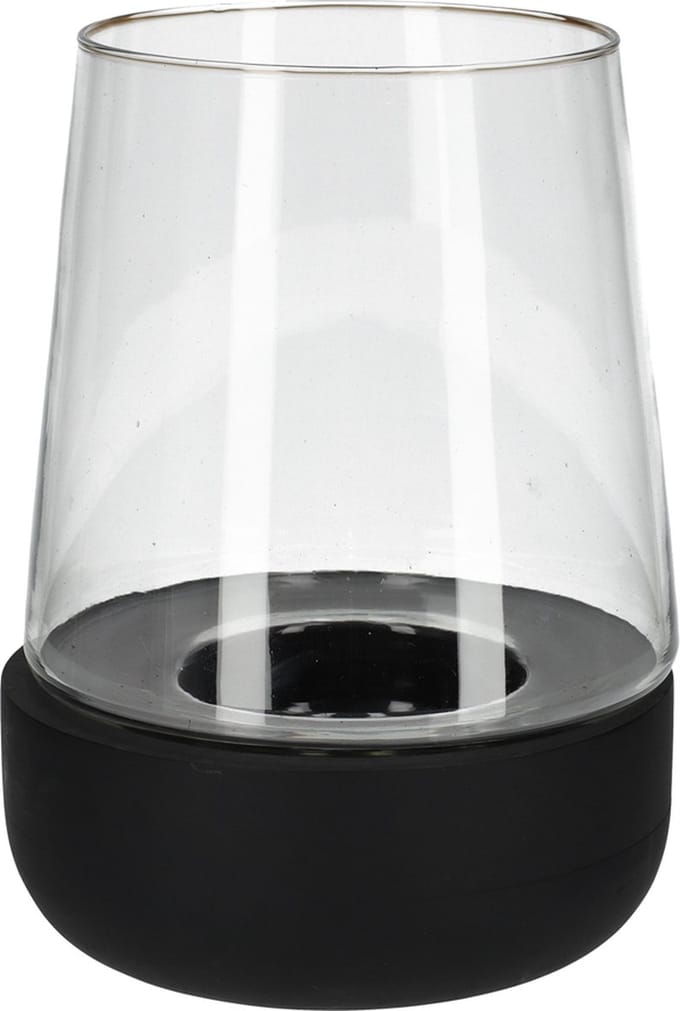 JENS Living Windlicht bram - Mangohout / Glas - 18,5 x 25,5 cm - Zwart