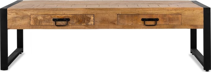 Salontafel Britt mangohout met 2 Lades 140x70 cm - Naturel