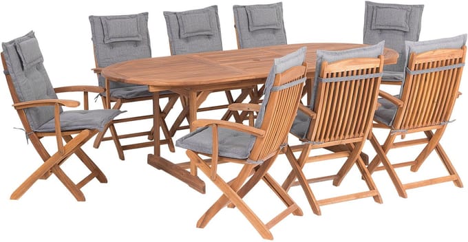 MAUI - Tuinset voor 8 - Lichte houtkleur/Grijs - Acaciahout