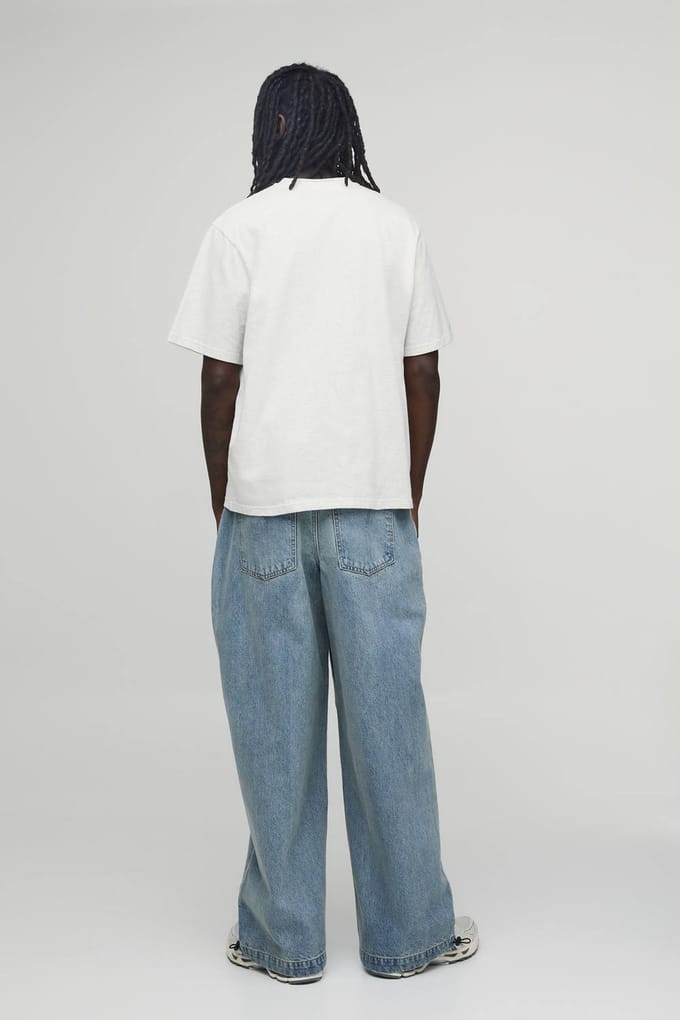Essential Baggy Parachute Fit Rigid Washed Jeans | Stonewash | Size 52R