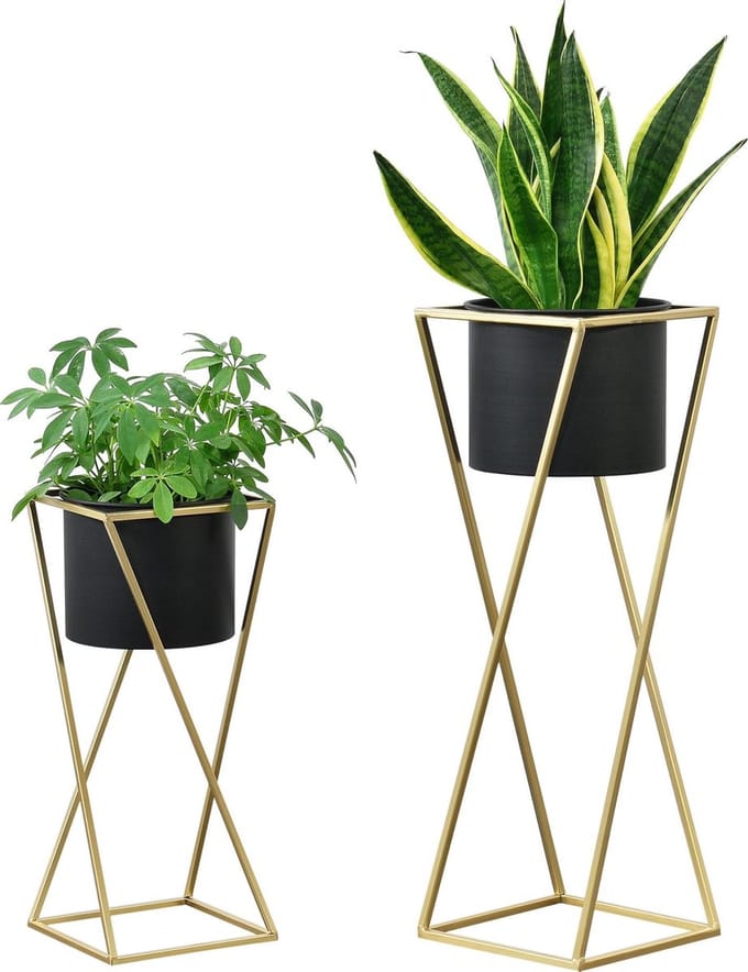 Bloempot op standaard Mons set van 2 zwart en goud