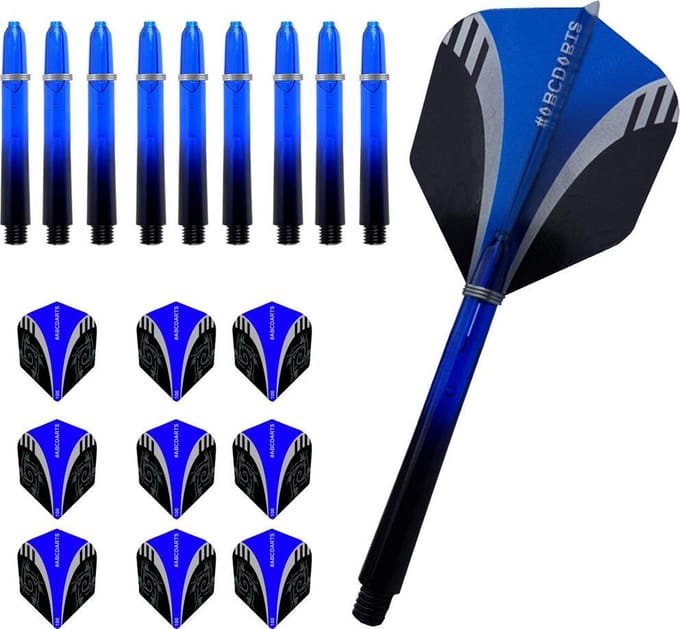 ABC Dart - Dart Flights en Darts Shafts Short - Tribal blauw - 3 sets