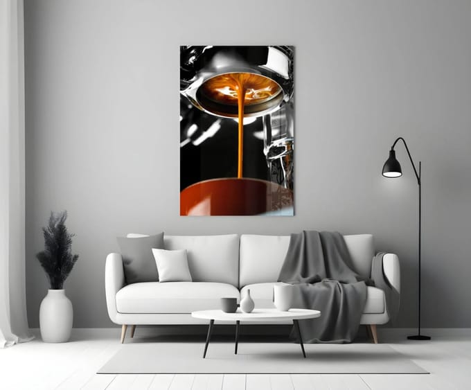 Glasschilderij - Coffee Flow - 90x60x0.4 cm