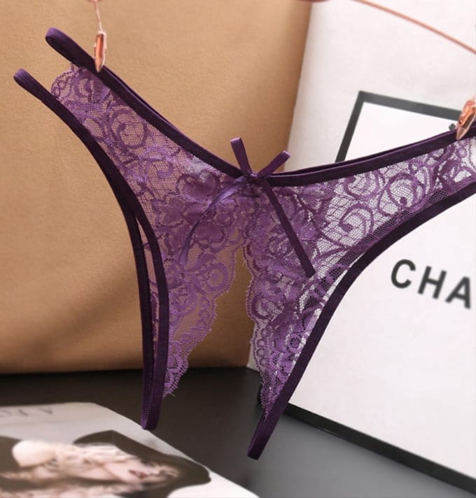 New Age Devi - Paarse String met Open Kruis - Sensueel Kantontwerp - Sexy Strik - One Size Fits All - Dames Lingerie