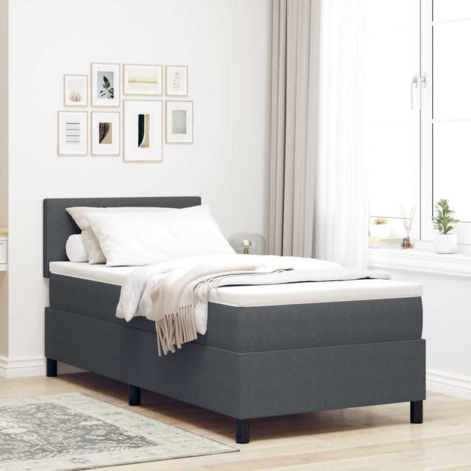 vidaXL - Boxspring - bed - Donkergrijs - en - Wit - 90 - x - 190 - cm - Corduroy - stof