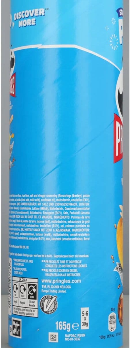 Pringles Chips Salt & Vinegar - 3 x 165 gr - Voordeelverpakking