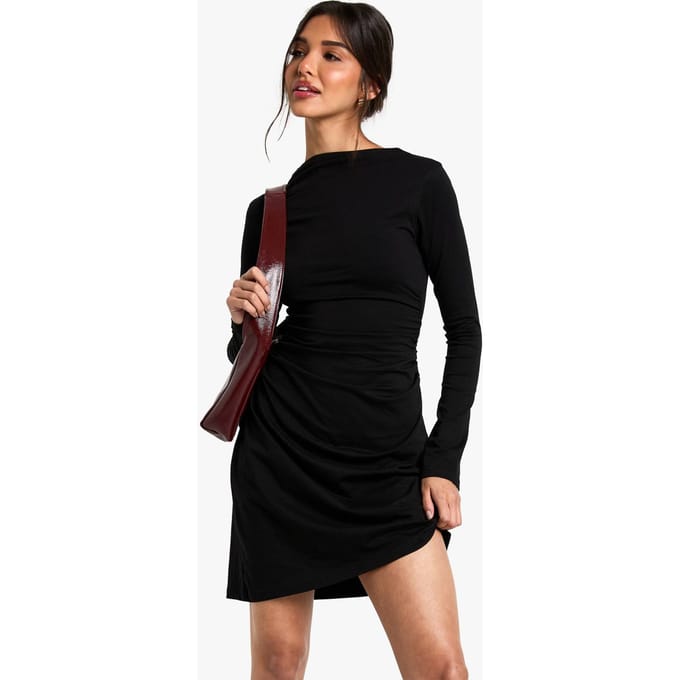 boohoo Dames Geruched Zij T-shirt Mini-jurk | Black | Maat: 8