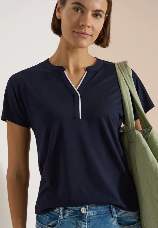 Shirt met splitnek in effen kleur