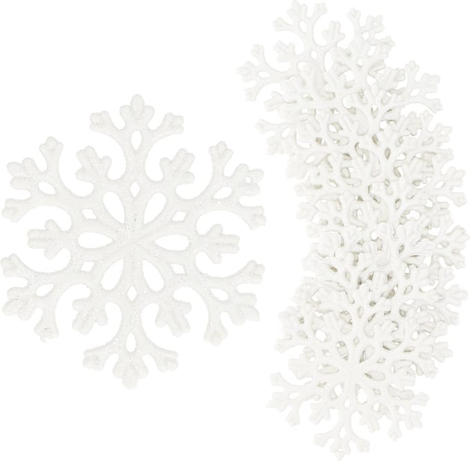 Springos Kersthanger | Sneeuwvlok | Wit | Glitter | Kunststof | 8 cm | 8 Stuks