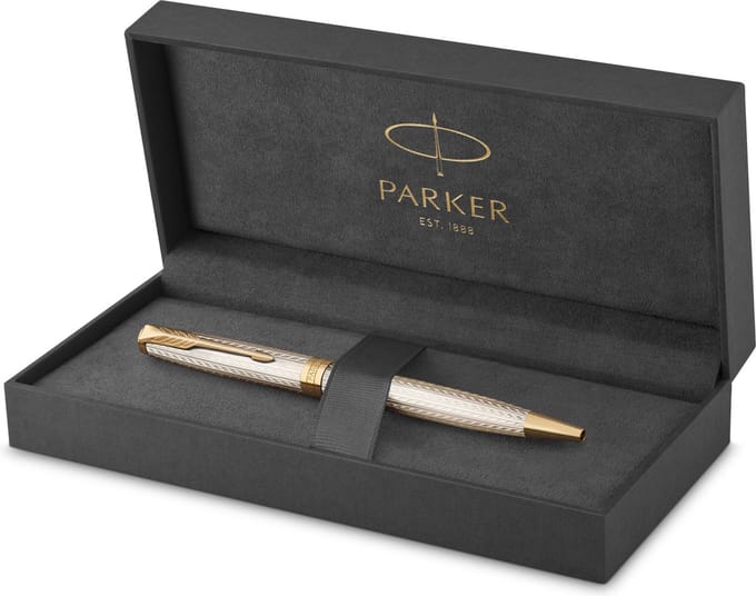 Parker Sonnet balpen | Silver Mistral | Medium punt met zwarte inkt | Geschenkdoos