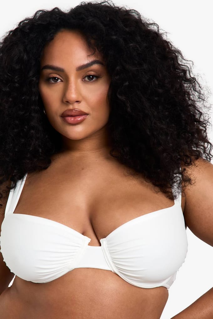 boohoo Dames Plus Swimwear Essentials Balkon Bikini Top | White | Maat: 28