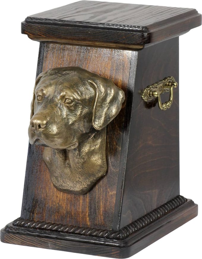 Elegante urn voor Labrador Retriever as, met hondenbuste als herinnering
